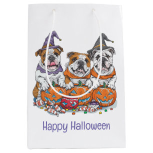 Sac Cadeau Moyen Happy Halloween Citrouille anglais Bulldogs
