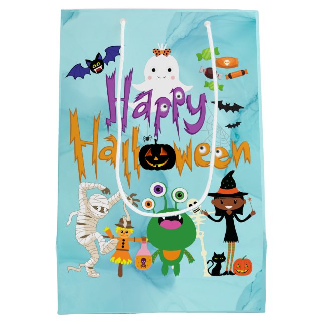 Sac Cadeau Moyen Happy Halloween Kids mignonne et Éffrayante aquare (Dos)