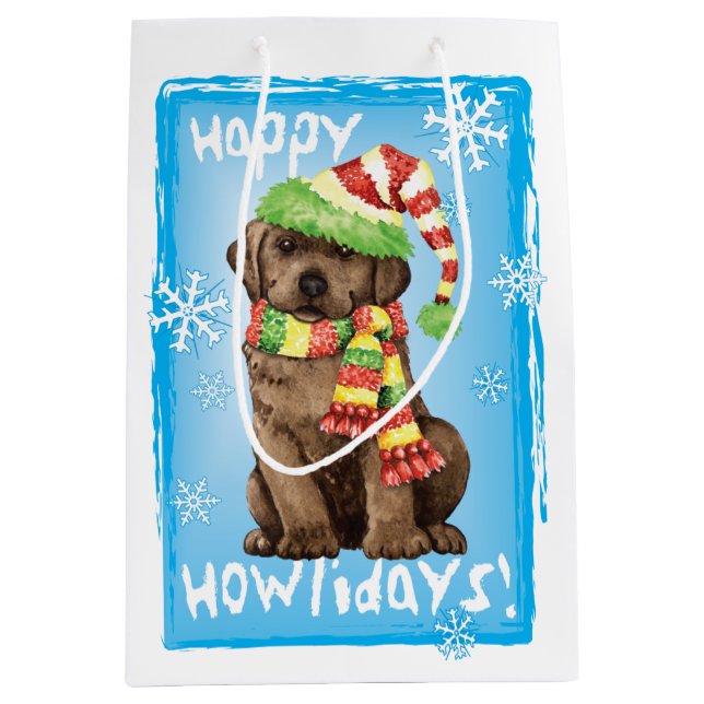 Sac Cadeau Moyen Happy Howlidays Chocolate Lab (Devant)