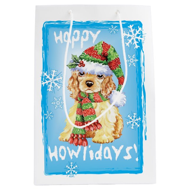 Sac Cadeau Moyen Happy Howlidays Cocker Spaniel (Devant)