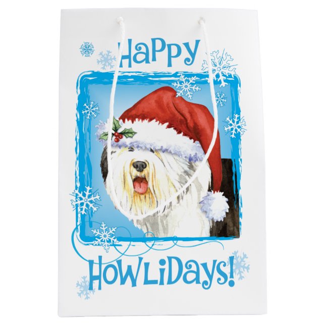 Sac Cadeau Moyen Happy Howlidays Old English Sheepdog (Devant)