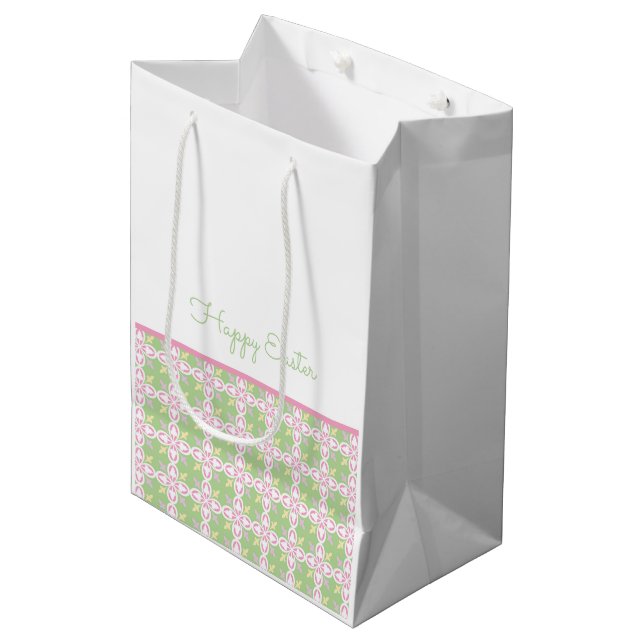 Sac Cadeau Moyen Happy Pâques Pastel Motif Printemps couleurs chic  (Devant Angle)