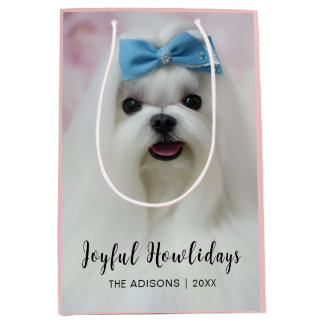 Sac Cadeau Moyen Happy Pawlidays Dog Photo Holiday Gift Design