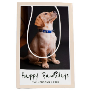 Sac Cadeau Moyen Happy Pawlidays Funny Pun Pet Photo