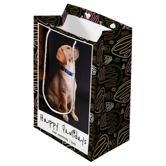 Sac Cadeau Moyen Happy Pawlidays Funny Pun Pet Photo (Devant Angle)