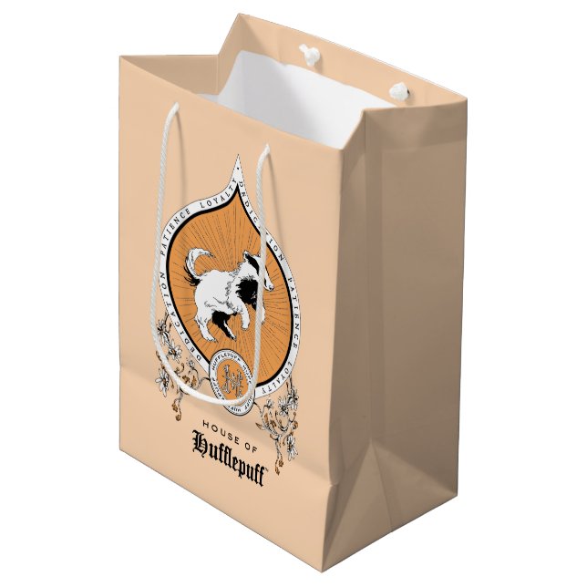 Sac Cadeau Moyen HARRY POTTER™ | Délicat croquis HUFLEPUFF™ Crest (Devant Angle)