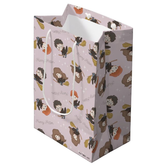 Sac Cadeau Moyen HARRY POTTER™, Hermione & Ron Flying Motif (Devant Angle)