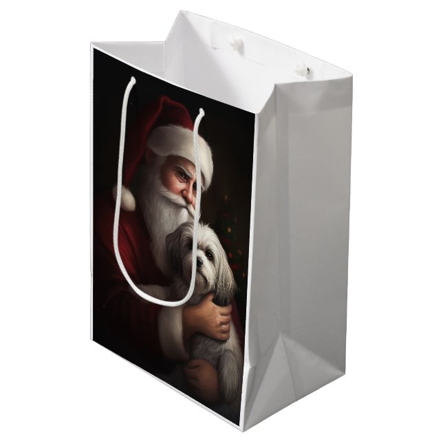 Sac Cadeau Moyen Havanais avec Noël Festif du Père Noël (Devant Angle)