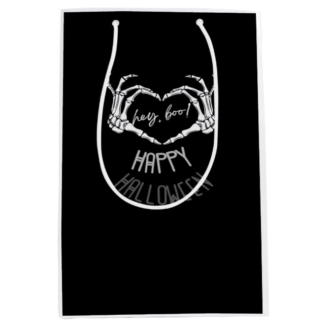 Sac Cadeau Moyen Hé, Boo ! Happy Halloween Skeleton Hand Heart Clas (Devant)