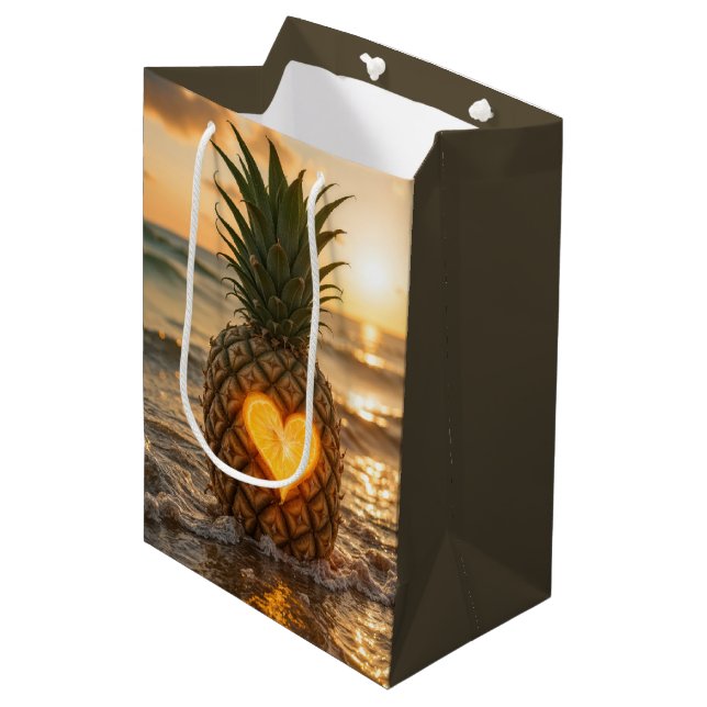 Sac Cadeau Moyen Heart Carved In a Pineapple On a Beach (Devant Angle)