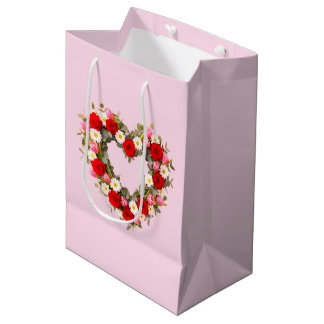 Sac Cadeau Moyen Heart Shaped Floral Wreath Roses Daisies Tulips