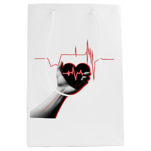 Sac Cadeau Moyen Heartbeat Love Design – Hand Holding Heart 