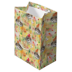 Sac Cadeau Moyen Hérisson aquarelle aux champignons et aux pommes