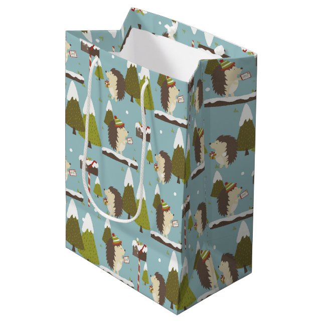 Sac Cadeau Moyen Hérisson de Noël amusant Enfants (Devant Angle)