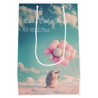 Sac Cadeau Moyen Hérisson mignon avec ballons d'anniversaire, perso