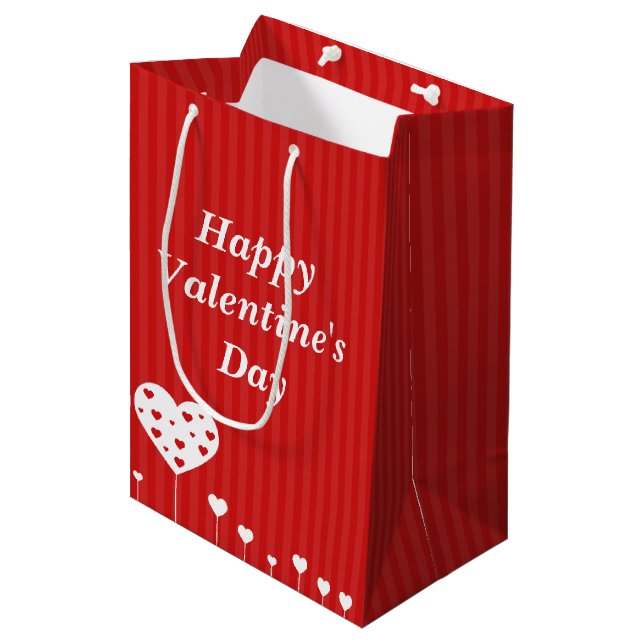 Sac Cadeau Moyen Heureuse Sainte-Valentin Beau Coeurs blancs rouges (Devant Angle)