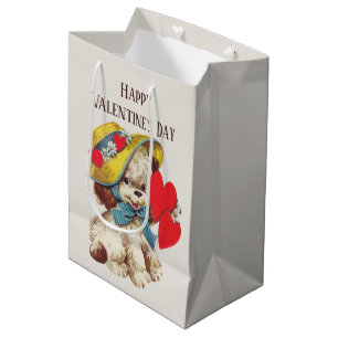 Sac Cadeau Moyen Heureuse Sainte-Valentin de chiot vintage