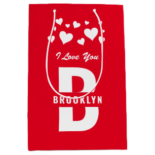 Sac Cadeau Moyen Heureuse Sainte-Valentin de monogramme blanc rouge