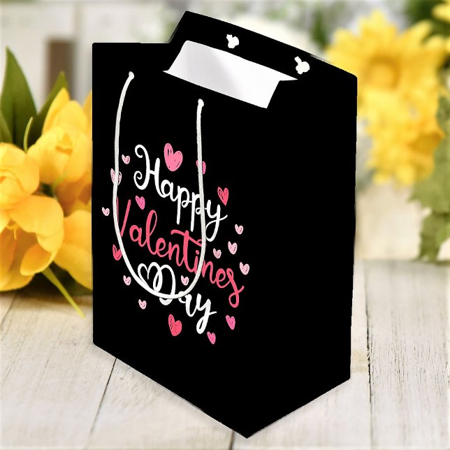 Sac Cadeau Moyen Heureuse Sainte-Valentin Élégant Script Coeurs ros (Créateur téléchargé)
