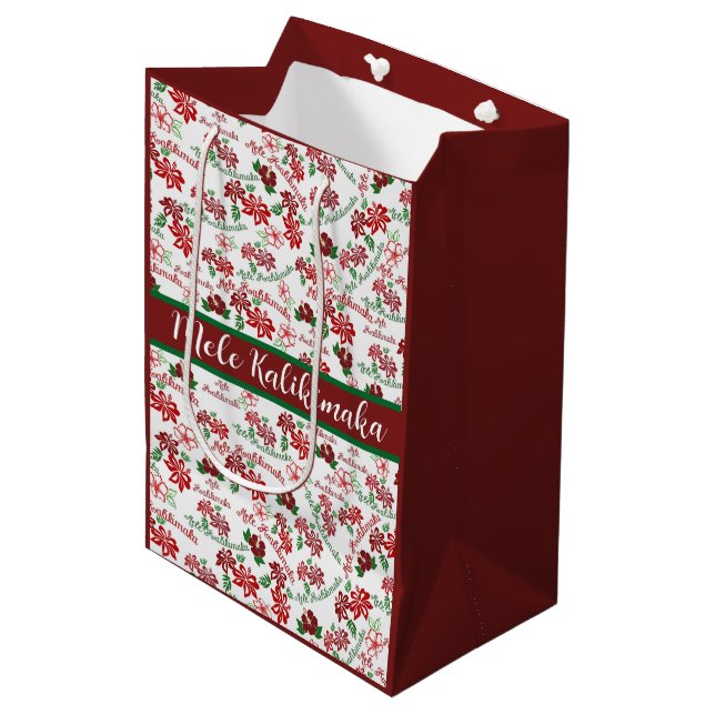 Sac Cadeau Moyen Hibiscus hawaïen Mele Kalikimaka Sac-cadeau moyen (Devant Angle)