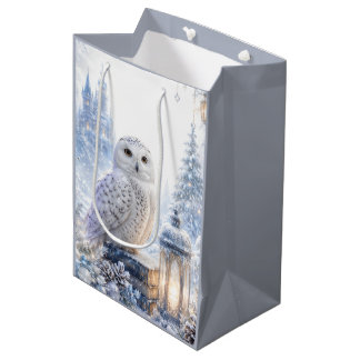 Sac Cadeau Moyen Hibou Blanc Magie d'Hiver