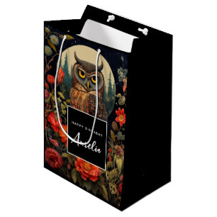 Sac Cadeau Moyen Hibou la nuit avec un anniversaire de pleine lune