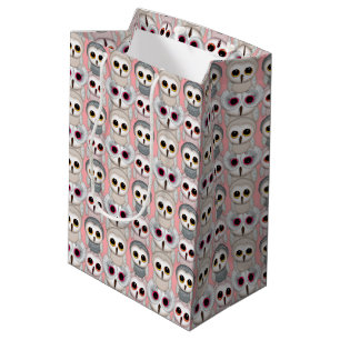 Sac Cadeau Moyen Hiboux Bébés sur Fond Rose Pâle Motif