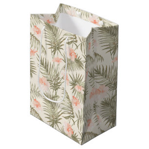 Sac Cadeau Moyen Hisbiscus Tropical Palm Tree Motif