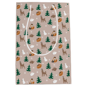 Sac Cadeau Moyen Hiver Bois Animaux Neige Arbres couverts Motif