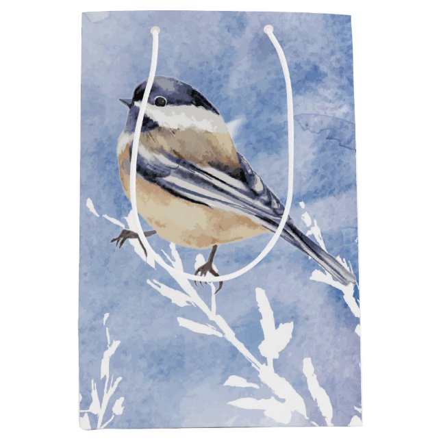 Sac Cadeau Moyen Hiver Forêt de neige Bécasseau Oiseau Nature Art (Devant)