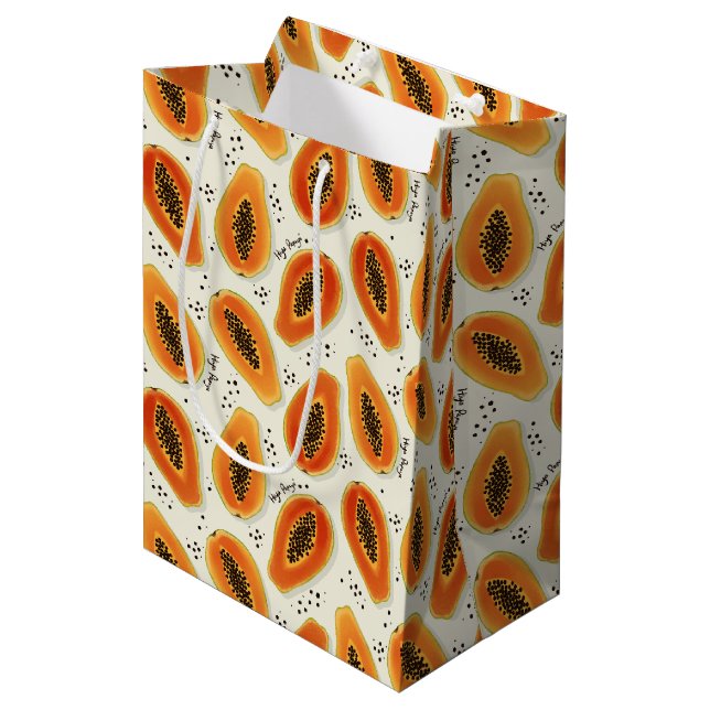 Sac Cadeau Moyen Hiya Papaya Motif (Devant Angle)