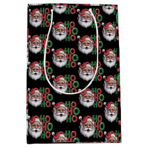 Sac Cadeau Moyen Ho Ho Ho Père Noël Noir Rétro Vintage Paillettes A