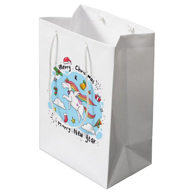 Sac Cadeau Moyen Holiday Blessings Unicorn Christmas Gift Bags (Dos Angle)