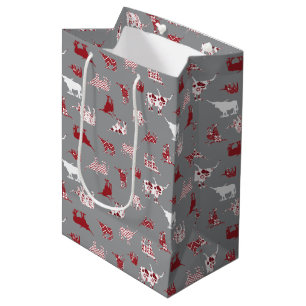 Sac Cadeau Moyen Holiday Red Patterned Longhorns Pattern