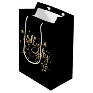 Sac Cadeau Moyen Holly Jolly AF Shiny Gold Faux Foil Script