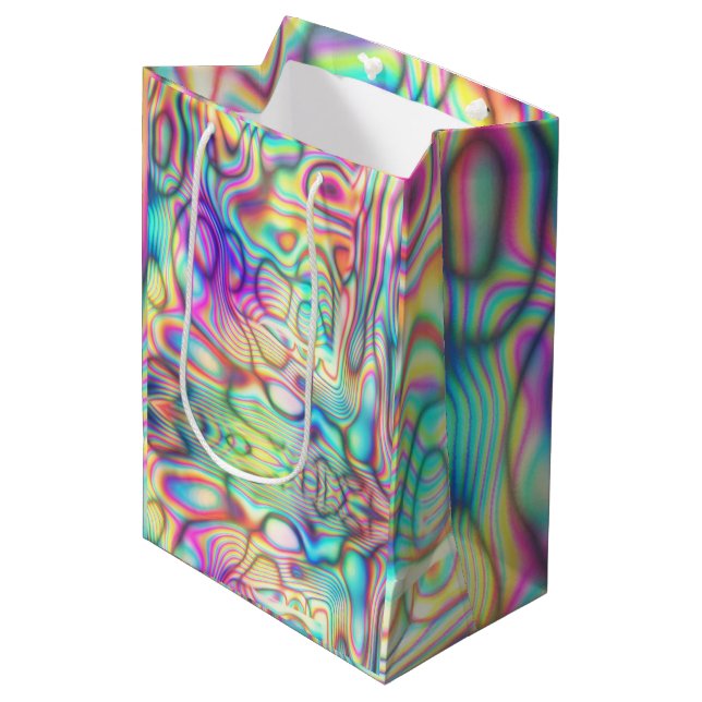 Sac Cadeau Moyen Holographique Abstrait moderne futuriste Élégant (Devant Angle)