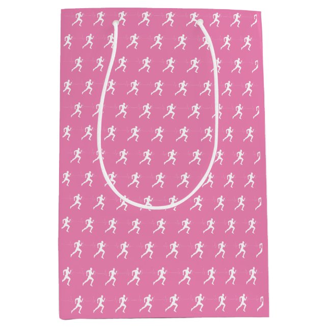Sac Cadeau Moyen Homme coureurs Silhouette sur Arrière - plan rose (Devant)