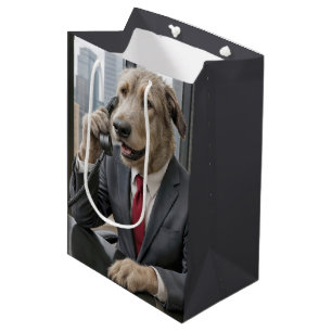 Sac Cadeau Moyen Homme d'affaires Irish Wolfhound parlant au téléph