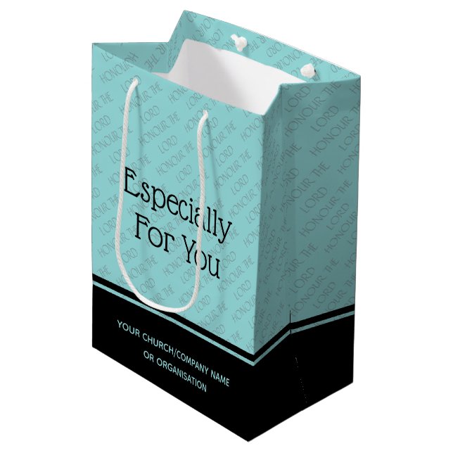 Sac Cadeau Moyen HONNEUR L'ÉTERNEL Personnalisé Eglise Business Aqu (Devant Angle)