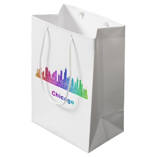 Sac Cadeau Moyen Horizon de Chicago d'arc-en-ciel (Devant Angle)