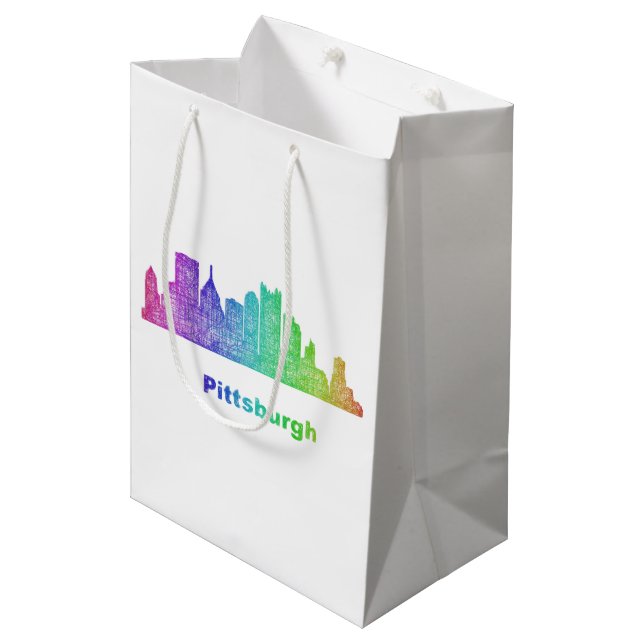 Sac Cadeau Moyen Horizon de Pittsburgh d'arc-en-ciel (Devant Angle)