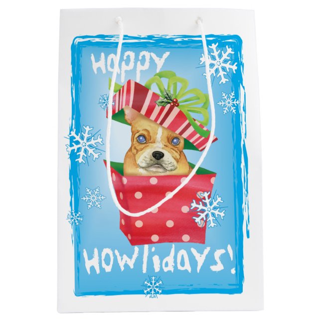 Sac Cadeau Moyen Howlidays heureux Frenchie (Devant)
