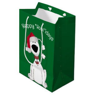 Sac Cadeau Moyen Humour de chien de Noël sur vert
