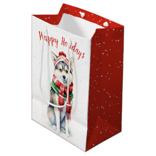 Sac Cadeau Moyen Husky Sibérien De Noël Dans Les Snowflakes