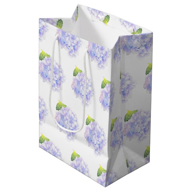 Sac Cadeau Moyen Hydrangea Aquarelle Vignette Motif (Devant Angle)