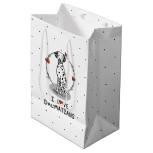 Sac Cadeau Moyen I Love Dalmatians (noir 1) Coeurs mignons