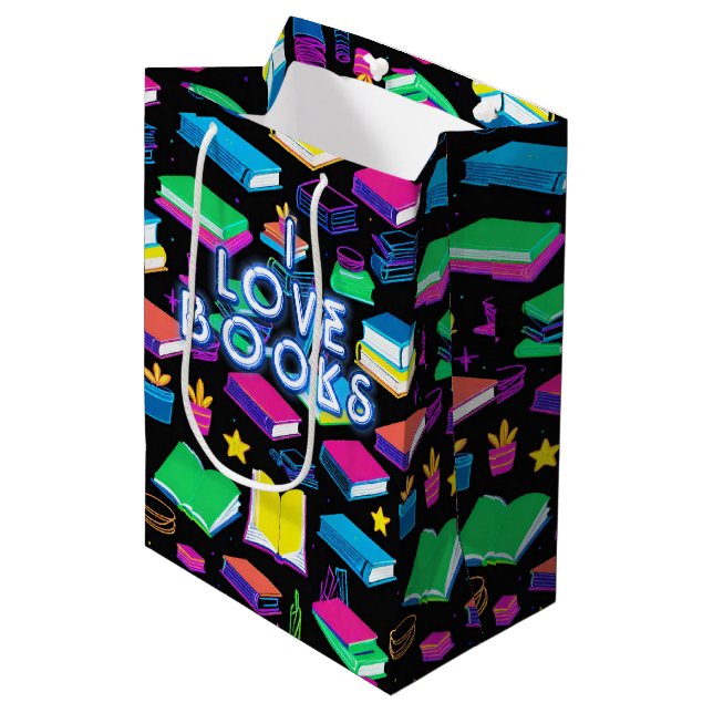 Sac Cadeau Moyen I Love Livres Colorful (Devant Angle)