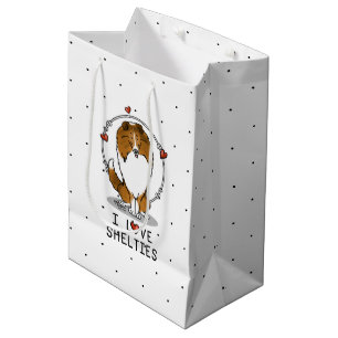 Sac Cadeau Moyen I Love Shelts (sable 2) Shetland Sheepdogs mignonn