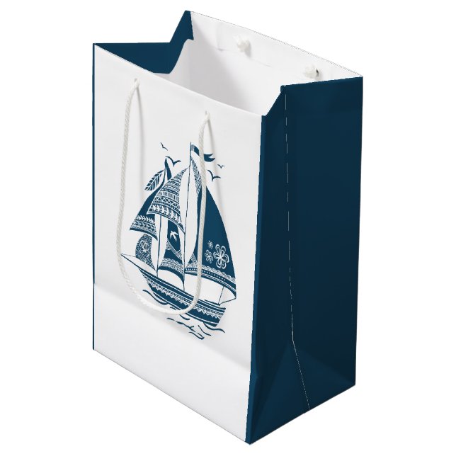 Sac Cadeau Moyen Illustration de bateau nautique marine-Blue Wind (Devant Angle)