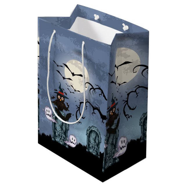 Sac Cadeau Moyen Illustration De L'Halloween Chez La Chouette Noire (Dos Angle)